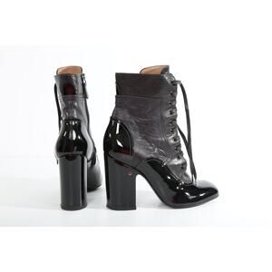 LAURENCE DACADE Black Patent Leather Lace up High Heel Ankle Boots Booties 36.5